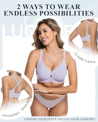 Image of LUCKMEEY Womens Wireless Push Up Bras Sexy V Mesh Supportive Seamless T-Shirt Bra No Underwire (U-Back & Crossback)
