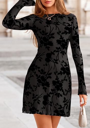 Image of PRETTYGARDEN Women's Fall Floral Long Sleeve Mini Dress