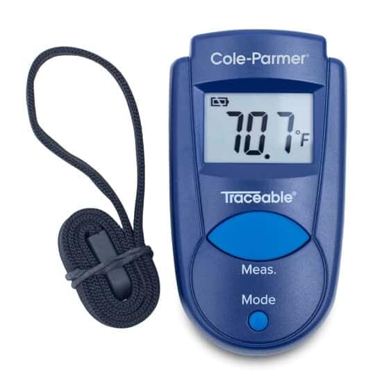 Traceable Calibrated Mini IR Digital Pocket Thermometer with Key Chain, -7 to 230 Degrees Fahrenheit, 0.1 Resolution, Accuracy of 1 Degree Celsius