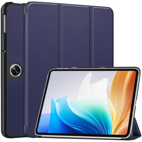 SATURCASE Hoesje voor OPPO Pad Air 2 / OPPO Pad Neo/OnePlus Pad Go 11,4 inch, PU-leren flip opvouwbare folio standaard slank licht automatisch wakker worden/slaap beschermende tablethoes (Donkerblauw)