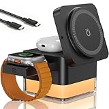 KONITILL Estación de Carga Inalámbrica 4 en 1 para Apple con Luz Nocturna - Compatible con iPhone 17/16/15/14/13/12,...