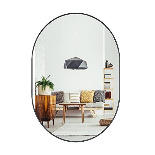 Miroir ovale, 55,9 x 76,2 cm, noir, miroir décoratif ovale pour salle de bain, coiffeuse, chambre à coucher, salon Cover