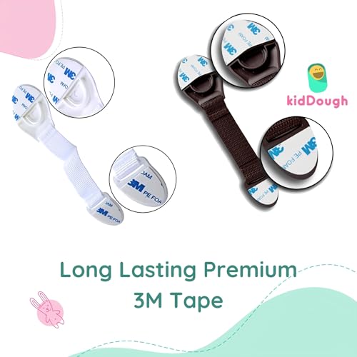 Image of KidDough Furniture Safety Locks for Kids - Pack of 4 White + 4 Brown Locks, Child Safety Locks for Drawers, Cabinets, Fridge, Cupboard Lock, Strong and Adhesive Safety Locks