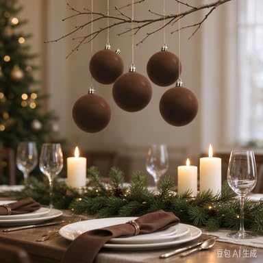 6Pcs 2.36 Inch Mini Shatterproof Hanging Christmas Ornaments for Tree Decor (Coffee) - image 5