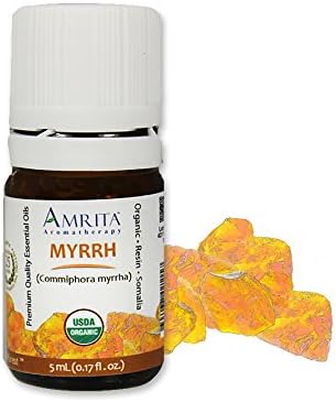 Organic Myrrh Essential Oil, 100% Pure Undiluted Commiphora myrrha, Therapeutic Grade, Premium Quality Aromatherapy Oil, Tested & Verified, 5ML