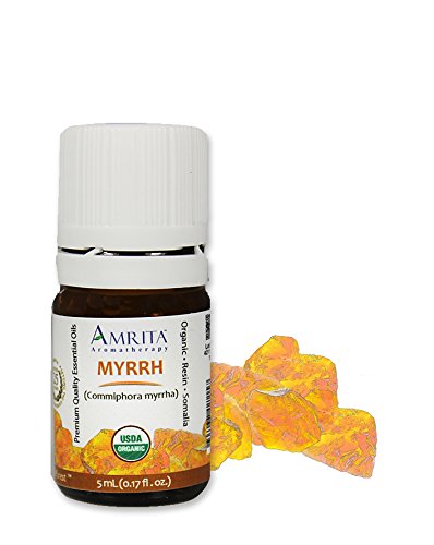 Organic Myrrh Essential Oil, 100% Pure Undiluted Commiphora myrrha, Therapeutic Grade, Premium Quality Aromatherapy Oil, Tested & Verified, 5ML