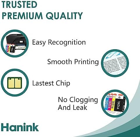 Hanink 912XL Ink Cartridges Multipack Replacement for HP 912XL Ink Cartridges Compatible for HP OfficeJet Pro 8020 8022 8023 8024 8025 OfficeJet 8010 8012 8014 8015 (Black Cyan Magenta Yellow, 4-Pack)