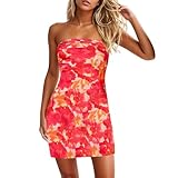 Women's Sexy Tube Dress Summer Y2K Floral Print Strapless Bodycon Mini Dress Date Night Party Club Bandeau Short Dress