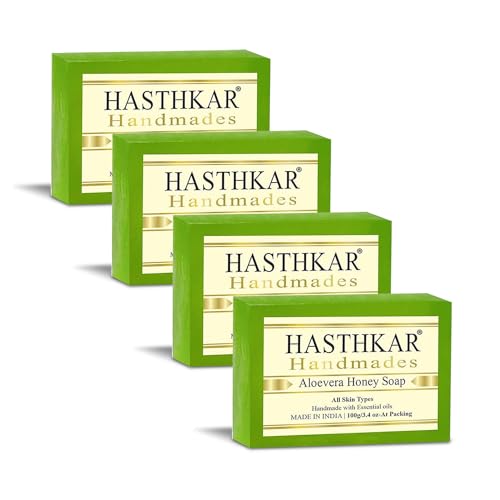 Image of byPureNaturals Hasthkar Handmades Glycerine Aloevera Honey Soap Bathing Bar for Men & Women 100 gm (Pack Of 4)