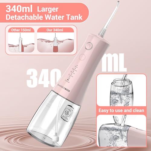 Barberboss Idropulsore Dentale, Irrigatore Orale Elettrico, 5 Modalità Di Pressione, Serbatoio 340 Ml, Impermeabile IPX8, Ideale Per Cura Delle Gengive, Senza Fili Orale Quotidiana (Rosa Pastello) - 5
