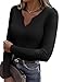 Zeagoo Black Long Sleeve Shirts for Women Basic Ribbed Knit Slim Fitted V-Neck Tops Fall Undershirts Layering Y2k Going Out Top
