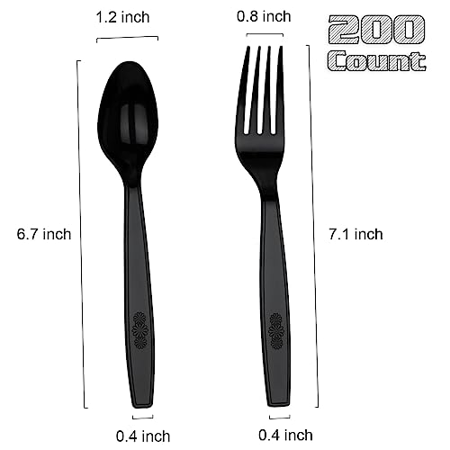 Image of MOACOCK 200 Count Black Plastic Silverware, Heavy Weight Plastic Forks Spoons, Disposable Utensils Cutlery Set for Wedding Party Supplies Everyday Use