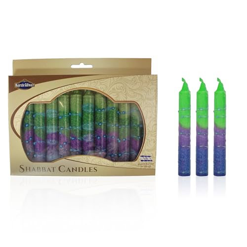 Majestic Giftware Safed Shabbat Candles - 12-Pack Dripless Handcrafted Traditional Shabbos Candles | 5 Inch Fits Standard Candle Holders (Sunrise Green)