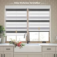 Deswell Doppelrollo Klemmfix ohne Bohren Weiß-Grau-Anthrazit B70 x H150 cm (Stoffbreite 66cm) Rollos für Fenster ohne Bohren für Fenster mit Lichtdurchlässig & Verdunkelnd/Höhe Stufenlos Verstellbar – Ansicht 2