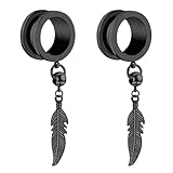 Beydodo Dilatador de oreja 6-25 mm, acero inoxidable, juego de plumas, color plateado y negro, 20mm, Acero inoxidable