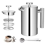 Eidoct 350ml Stainless Steel Double Wall Heat Resistant Coffee Press, Double Walled Insulation French Press Cafetiere, 3 Level Filter Double-Walled Insulated Stainless for Home and Office