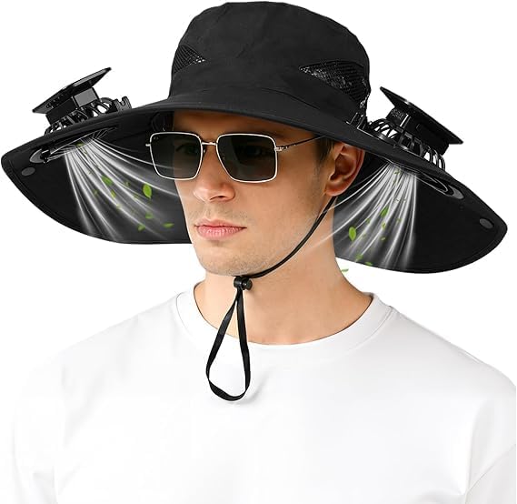 2-in-1 Hands-Free Hat Fan with Detachable Neck Fan, UPF 50+ Sun Hat, 3-Speed Adjustable, 2600mAh Rechargeable,for Outdoor