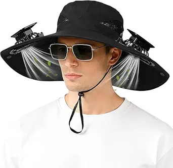 2-in-1 Hands-Free Hat Fan with Detachable Neck Fan, UPF 50+ Sun Hat, 3-Speed Adjustable, 2600mAh Rechargeable