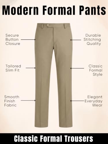 Image of GRECIILOOKS Men's Formal Cotton Blend Trousers, Slim Fit Office Wear Pants with Button Closure, Wrinkle Resistant Smart Casual Workwear Bottoms