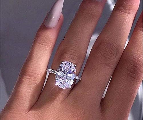 Aimys 925 Silver Elliptical Perfect Cutting 3ct CZ Engagement Rings for Women Cubic Zirconia Promise Halo Engagement Ring Solitaire Engagement Ring Size 6-10
