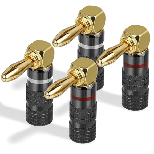 Aolso 90° Clavija Banana Conectores Altavoces, 4 Piezas Conector Banana, 24K Altavoces Enchufe Conectores para Altavoces, Amplificadores y Otros Receptores de Audio (2x rouge, 2x noir)