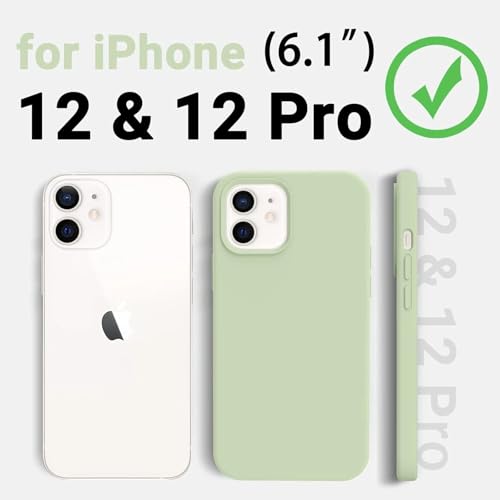 Image of Premium Liquid Silicone Case for iPhone 12 & 12 Pro - Slim Full Body Protective Back Cover with Soft Microfiber Lining, Anti-Slip Grip Scratch Resistant Phone Case(Light Green)
