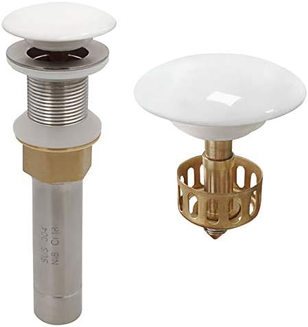GZILA Vessel Sink Drain Without Overflow, White Pop-Up Drain with Basket Stopper, Bathroom Vanity Ceramic Brass Strainer Hair Catcher, Anti-Clogging Brushed Nickel, Porcelain Cap
