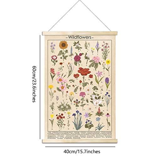 Vintage Wildflowers Poster Botanical Wall Art Prints Colorful Rustic Style Of Floral Wall Hanging Illustrative Reference Flower Chart Poster For Living Room Office Classroom Bedroom Dining Room Decor #TOP1