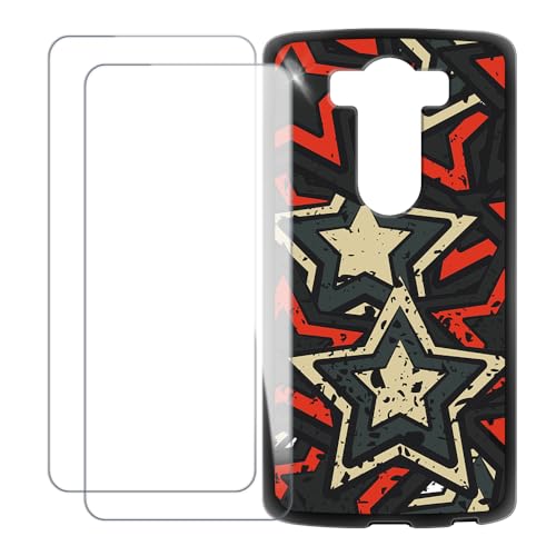 UOGNADGD Compatible with LG V10 Case Colorful Custom Cover with 2 Pack Tempered Glass Screen Protectors - Shockproof Scratch-Resistant (Star)
