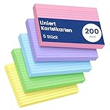 Karteikarten A6(10.16CM x 15.24CM) Liniert, 200 Stück Farbige Karteikarten Vokabelkarten, Lernkarten Beschriftbar Liniert Verdickter Karteikarte, Rezepte Vokabeln Flash Cards für Büro Schule Haus