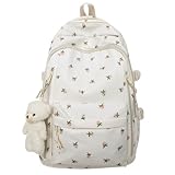 TIAASTAP Aesthetic School Backpack Cute Preppy School Bags for Girls - Coquette Schoolbag Floral Print Back Pack for Teenage College Primary Secondary Middle School (A01 Pink Floral)