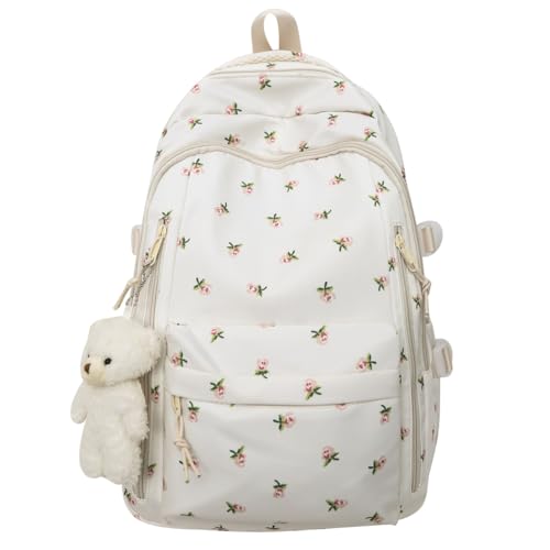 TIAASTAP Aesthetic School Backpack Cute Preppy School Bags for Girls - Coquette Schoolbag Floral Print Back Pack for Teenage College Primary Secondary Middle School (A01 Pink Floral)