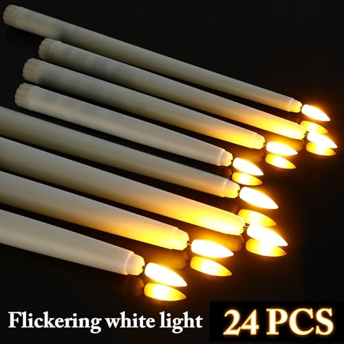 Image of Rossesay 48 Pcs Flameless LED Taper Candles Battery Operated Candles 4 Sizes of 8.5'', 9.65'', 10.83'', 12.8'' Flameless Candlesticks Flickering for Halloween Christmas Church Wedding(Ivory)