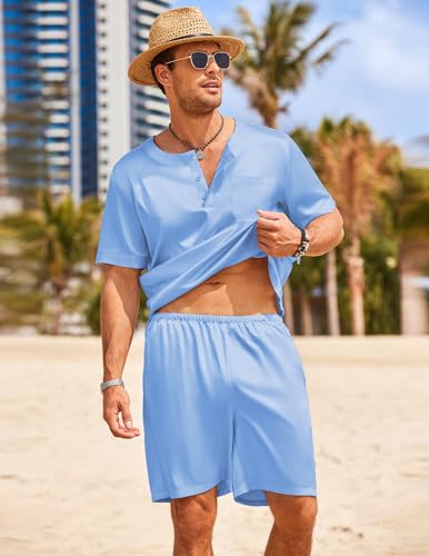 Image of Ekouaer Mens Pajamas Set Silk Satin Pjs Sets Summer Short Sleeve Button Down Sleepwear 2 Piece Loungewear with Pockets
