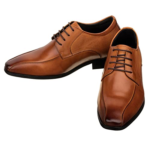 TOTO Men's Invisible Height Increasing Elevator Shoes - Brown Leather Lace-up Formal Dress Oxfords- 2.2 Inches Taller - Y6364 - Size 11 D(M) US4