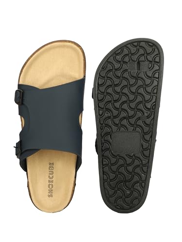 Image of Men Full Cover Double Buckle Slippers | Covered Slip-On Sandals for Men | Comfortable Footwear | Adjustable Strap Rubber Sandals | Anti-Slip Sole Slippers