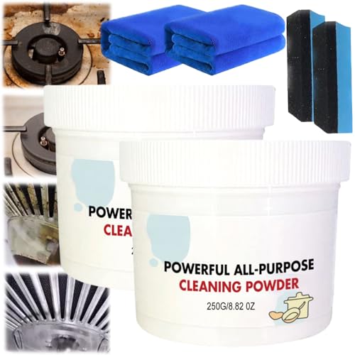 Lundelogic - Potente limpiador en polvo multiusos para cocina, removedor de grasa, limpiador multifuncional en polvo, removedor de óxido, limpiador de cocina y desengrasante (250 g + 250 g)