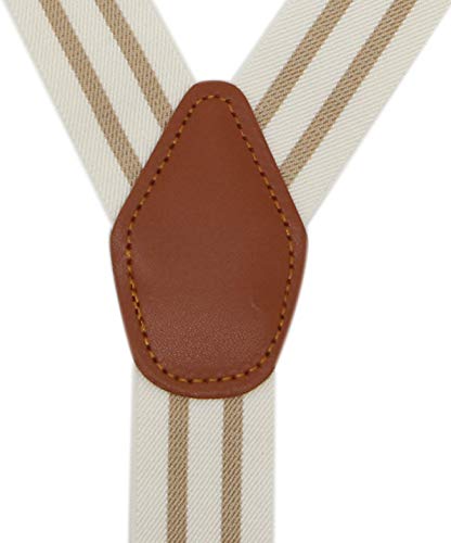 Timiot Men’s Y-Back 4 Metal Clip Elastic Wide Suspenders Perfect For Both Casual&Formal (Cream) #TOP1