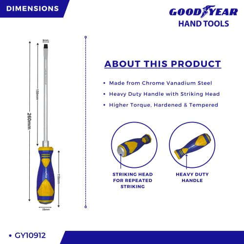 Goodyear Striking Screwdriver Slotted Head, Magnetic Tip, Chrome Vanadium (150mm X 6mm, silver) - Image 4 thumbnail