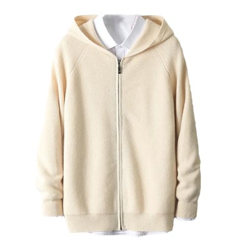 Men's Winter Cashmere Sweater Wool Zipper Cardigan Hooded Collar Knitted Long Sleeved Warm Tops