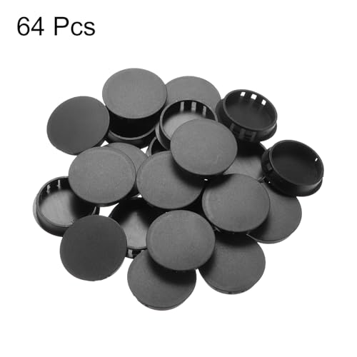 Image of MECCANIXITY 64PCS 35mm /1.38 inch Black Plastic Hole Plugs, Flush Type Panel Hole Plugs Insert End Caps for Locking Hole Tubes Furniture Cabinet
