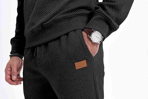 Elegancity Trainingsanzug Herren 2-Teiliger Jogginganzug Sets Casual Jogginghose Herren Lang und Rundhals Sweatshirt Set Sportanzug Tracksuit,Schwarz XL