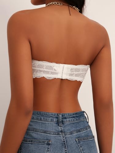 Luna & Sun Women's Strapless Lace Bandeau Padded Tube Top Bralette, with Back Hook and Eye Closure3
