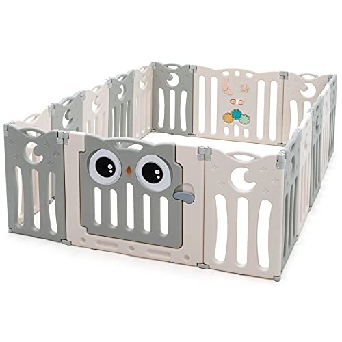 HONEY JOY Baby Play Yard, 16 Panel Owl Style Infant