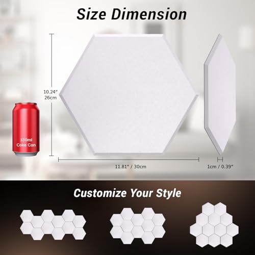 Image of 18 Pack High Density Hexagon Acoustic Panels, TONOR 12 inchx 10 inchx 0.4 inch Soundproof Wall Panels, Sound Absorbing Panels for Interior Wall Decor, Peel and Stick Modern for Studio, Office, Home, White