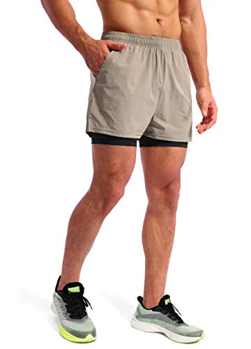 Image of Pudolla Men's 2 in 1 Running Shorts 5 inch Quick Dry Gym Athletic Workout Shorts for Men with Phone Pockets