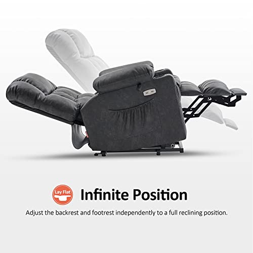 Mcombo Dual Motor Power Lift Recliner Chair With Massage And Heat For Elderly People, Infinite Position, Usb Ports, Cup Holders, Extended Footrest, Faux Leather 7890 (Grey, Medium) #TOP5