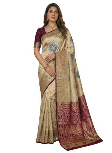 Image of C J Enterprise Women's Pure Soft Silk Saree With Blouse Piece For Wedding (Diamond-Patola)