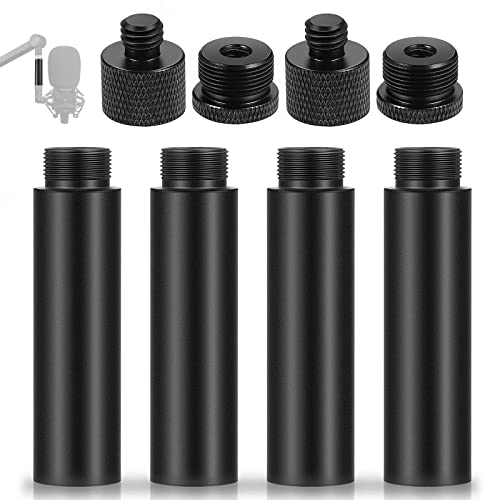 TaoAcc 4 Piezas Soporte Microphone Extension Tubes y 4 Piezas Adaptador Rosca Micrófono (3/8 a 5/8 y 5/8 a 3/8), Accesorios Aleación de Aluminio Brazo Micrófono Mesa Boom Mic Arm Stand