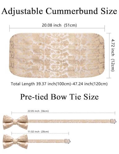 Image of Paisley Floral Tuxedo Cummerbund Bow Tie Pocket Square Set for Men